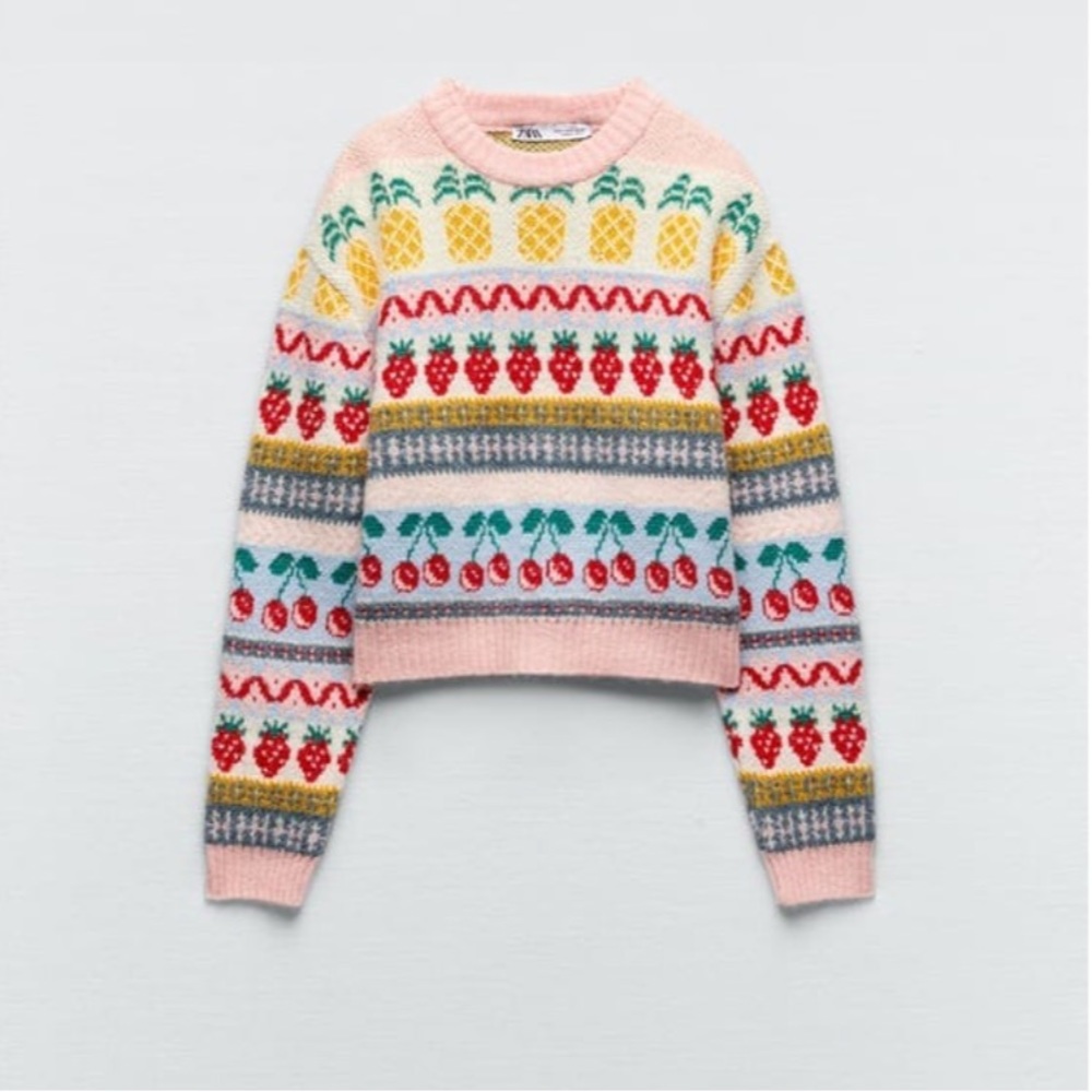 Zara fruit jacquard sweater